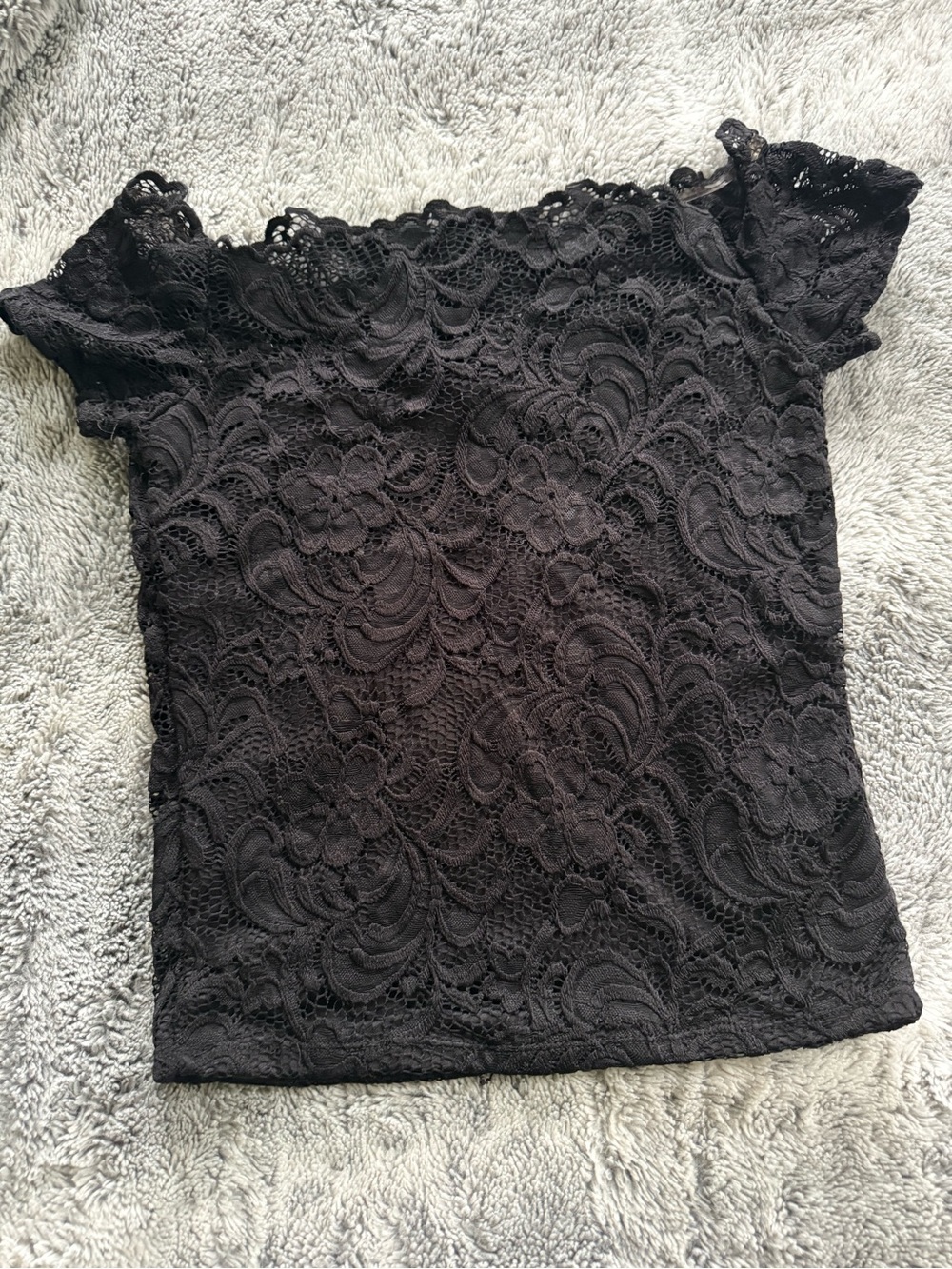 Elegant Black Floral Lace Short Sleeve Top